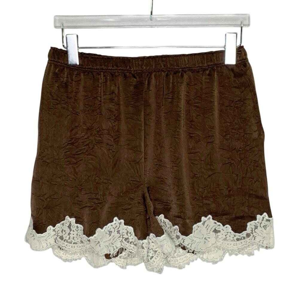 Caroline Constas Brown Silky Lace Trim Shorts M Pull On Feminine Coquette
